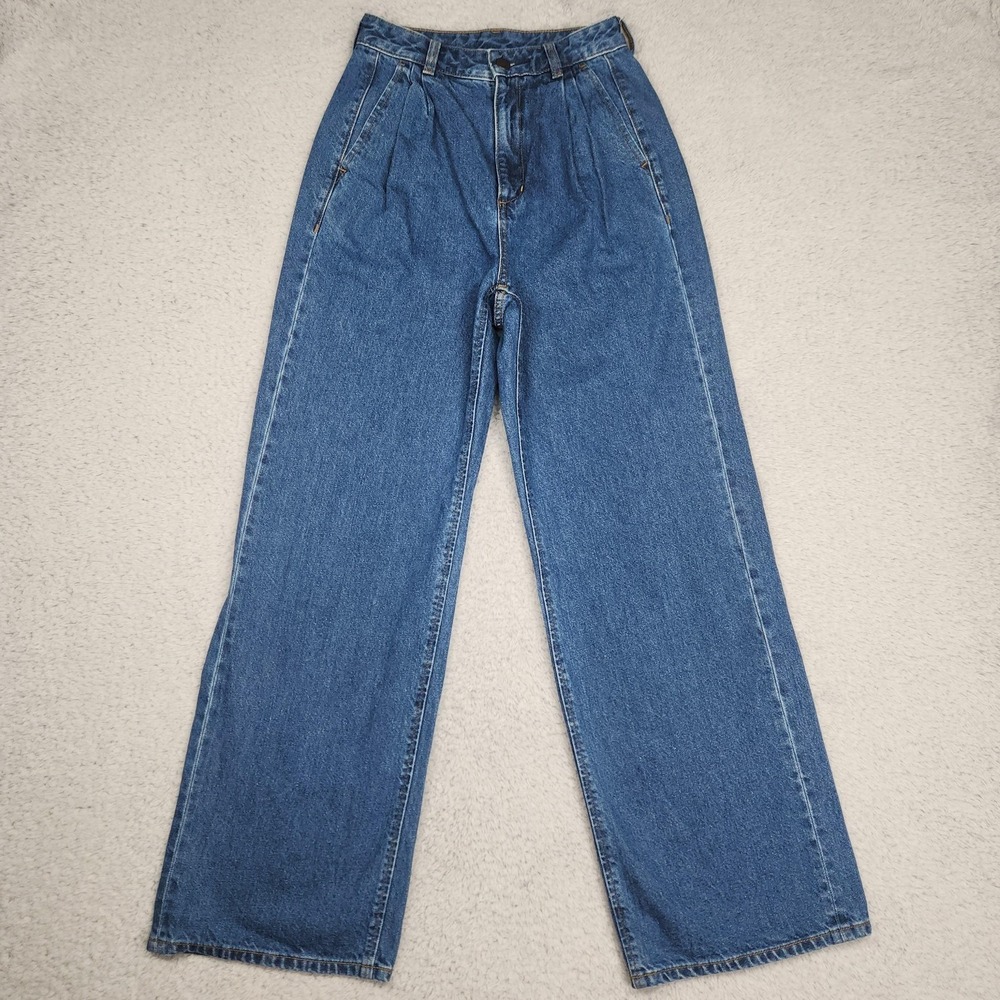 GU Jeans Womens XS 24 Medium Wash Blue High Rise Pleated Wide Leg Denim Relaxed
